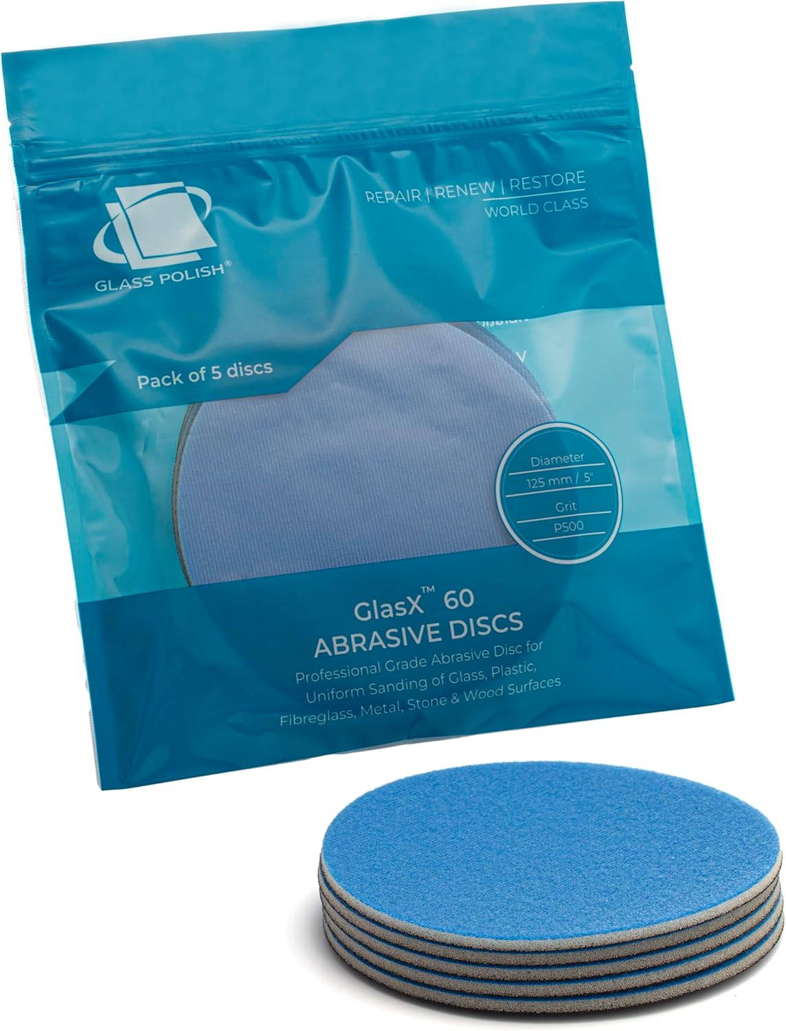 GLASS POLISH 75Mm Pre Polishing Abrasive Discs Glasx60 P500 - Pack of 20 Foam Backed Silicon Carbide with Inline Patterned Surface for Glass Scratch Removal on All Glass Types