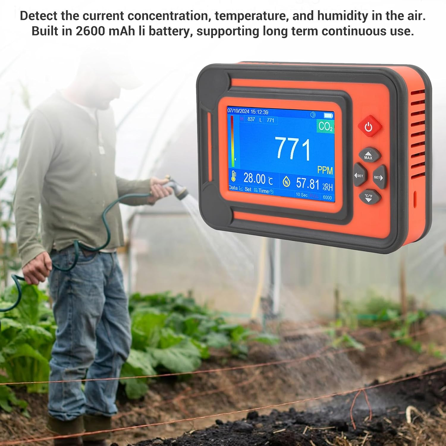 High Accuracy CO2 Detector with Reminder Temperature Humidity Meter Portable Carbon Dioxide Detector for Planting Tents Wine Cellars (Red) image number 1