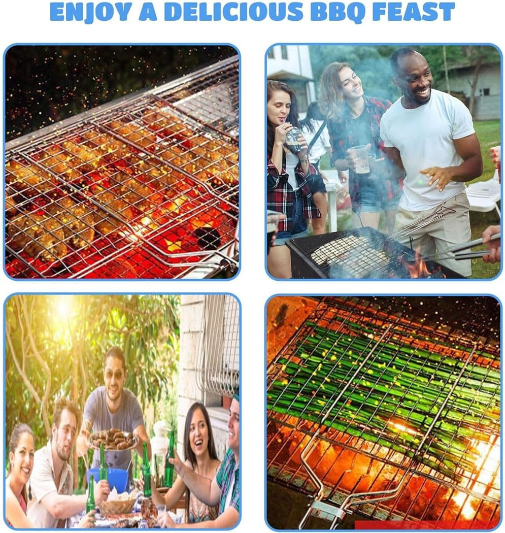 Idopick Grill Basket,Bbq Grilling Basket, 304 Stainless Steel Folding Fish Grilling Baskets with Removable Handle, Portable Outdoor Camping BBQ Rack for Fish, Shrimp, Vegetables, Barbeque Griller image number 5