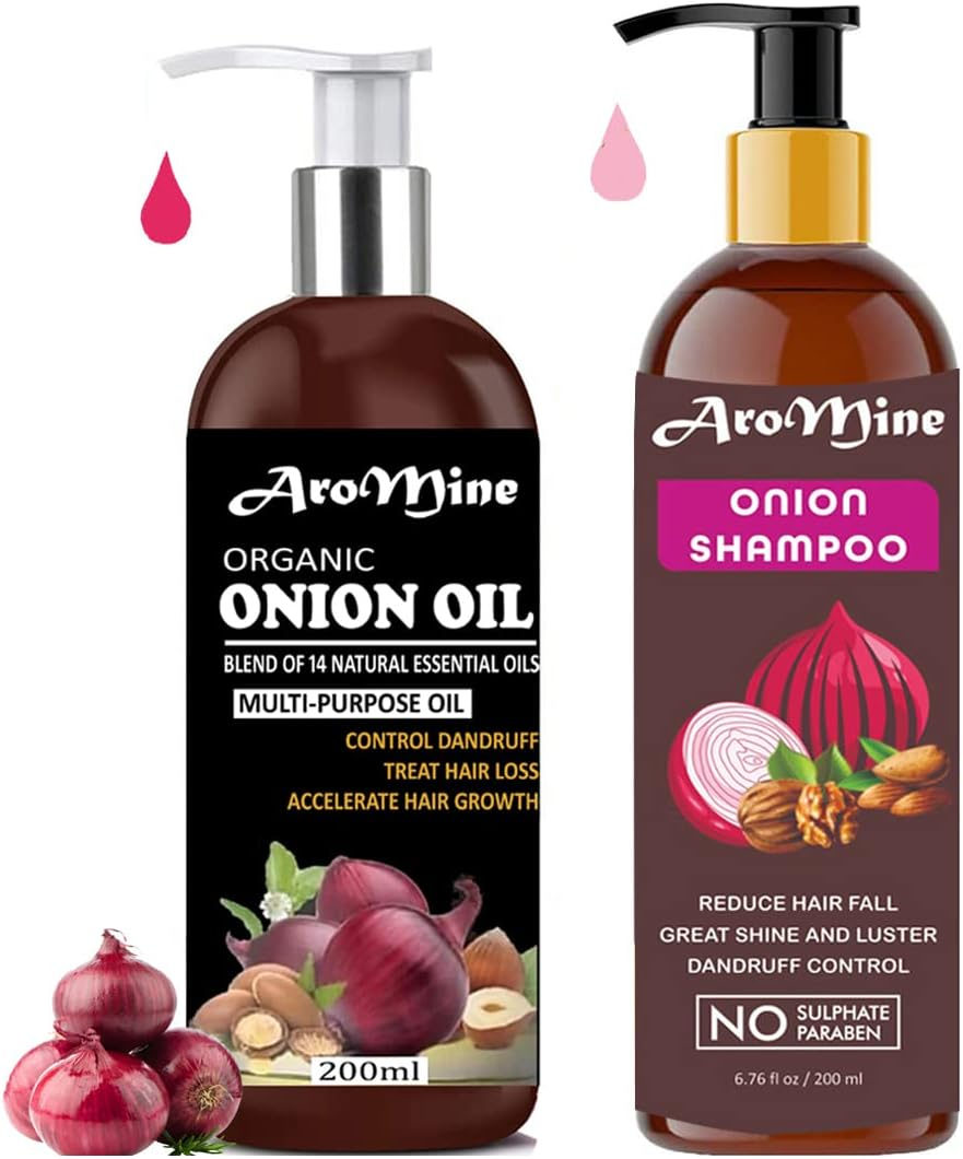 Aromine Natural & Organic Red Onion Oil(200Ml) & Red Onion Shampoo(200Ml) Combo Set image number 4