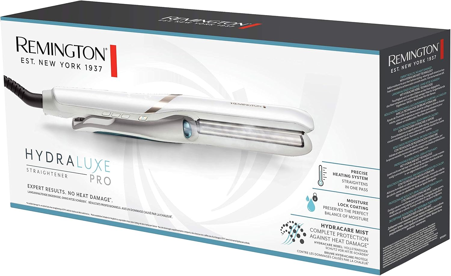 Remington Straighteners [Test Winner] Hydraluxe Pro (Mist Technology "Hydracare" for Long-Lasting Results without Heat Damage, Moisture-Retaining Ceramic Coating) Hair Straightener S9001 image number 1