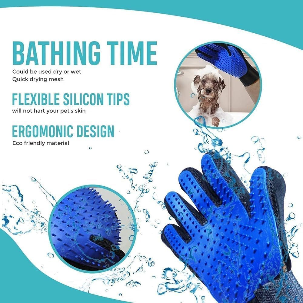 Mumoo Bear Pet Grooming Glove - Pet Hair Remover &ndash; Mitt Brush - Deshedding Brush Glove - Glove Brush for Gentle Massage &ndash; Moulting - for Cats & Dogs with Long & Short Fur (Blue, Right) image number 4