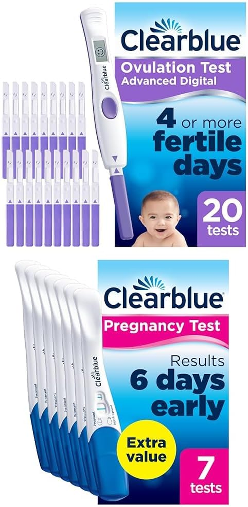 Clearblue Advanced Digital Ovulation Test, 20 Count & Pregnancy Visual Early Detection (CB14) 7Pk