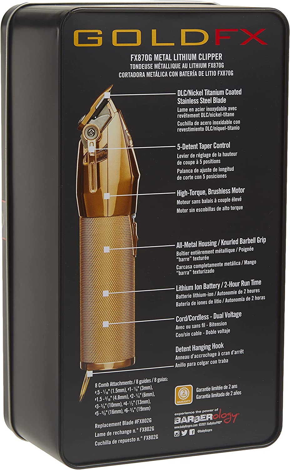 Babylisspro Barberology Hair Clipper for Men FX870G GOLDFX Cord/Cordless Professional Hair Clipper image number 5