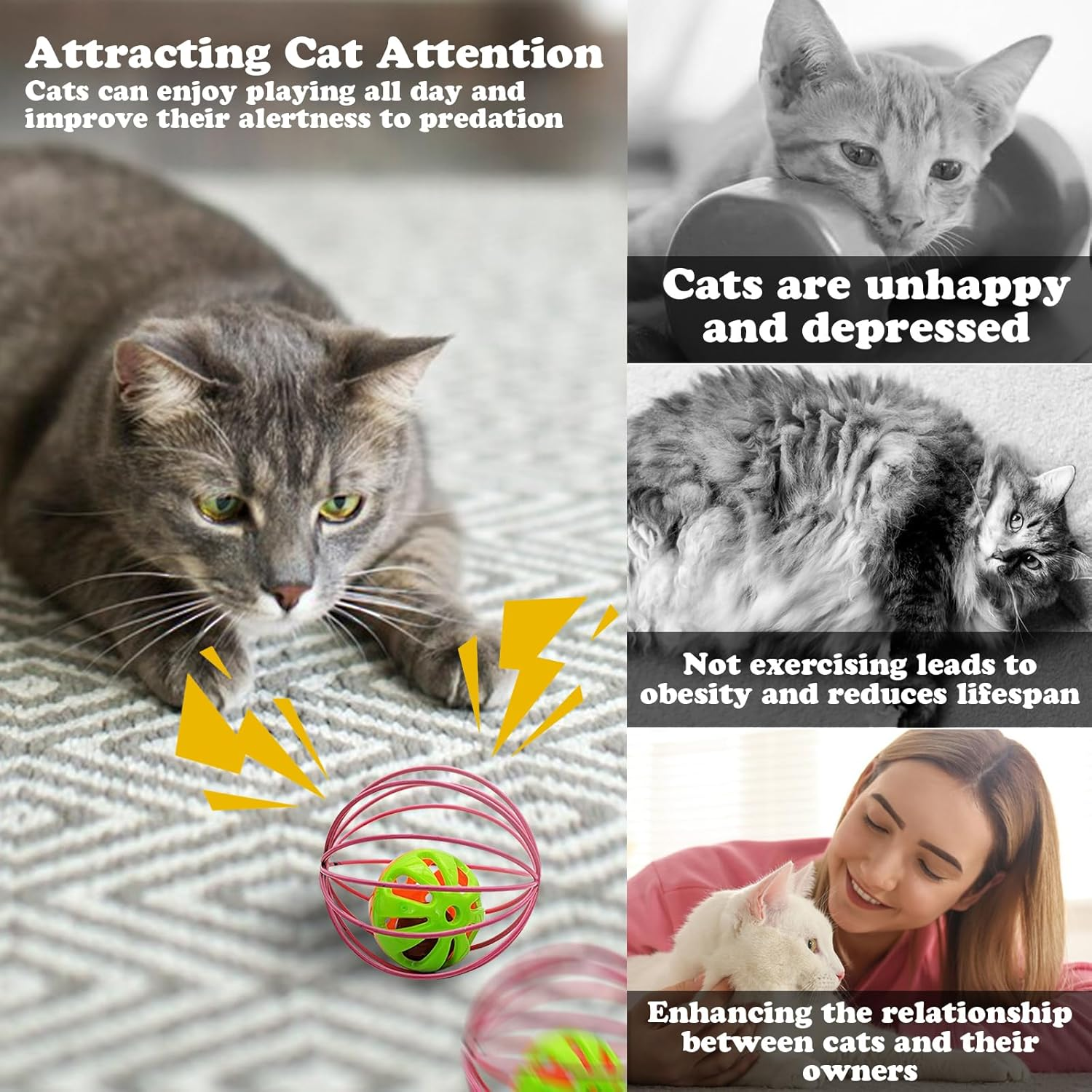 Andiker 6 Pieces Cat Spring Toy, 2.1 Inch Colourful Cat Spring Balls with Mice & Bell Ball & Rainbow Ball Metal Cage Balls Spring Cat Toy for Cat Kicking Exercise (Random Colour 1) image number 1