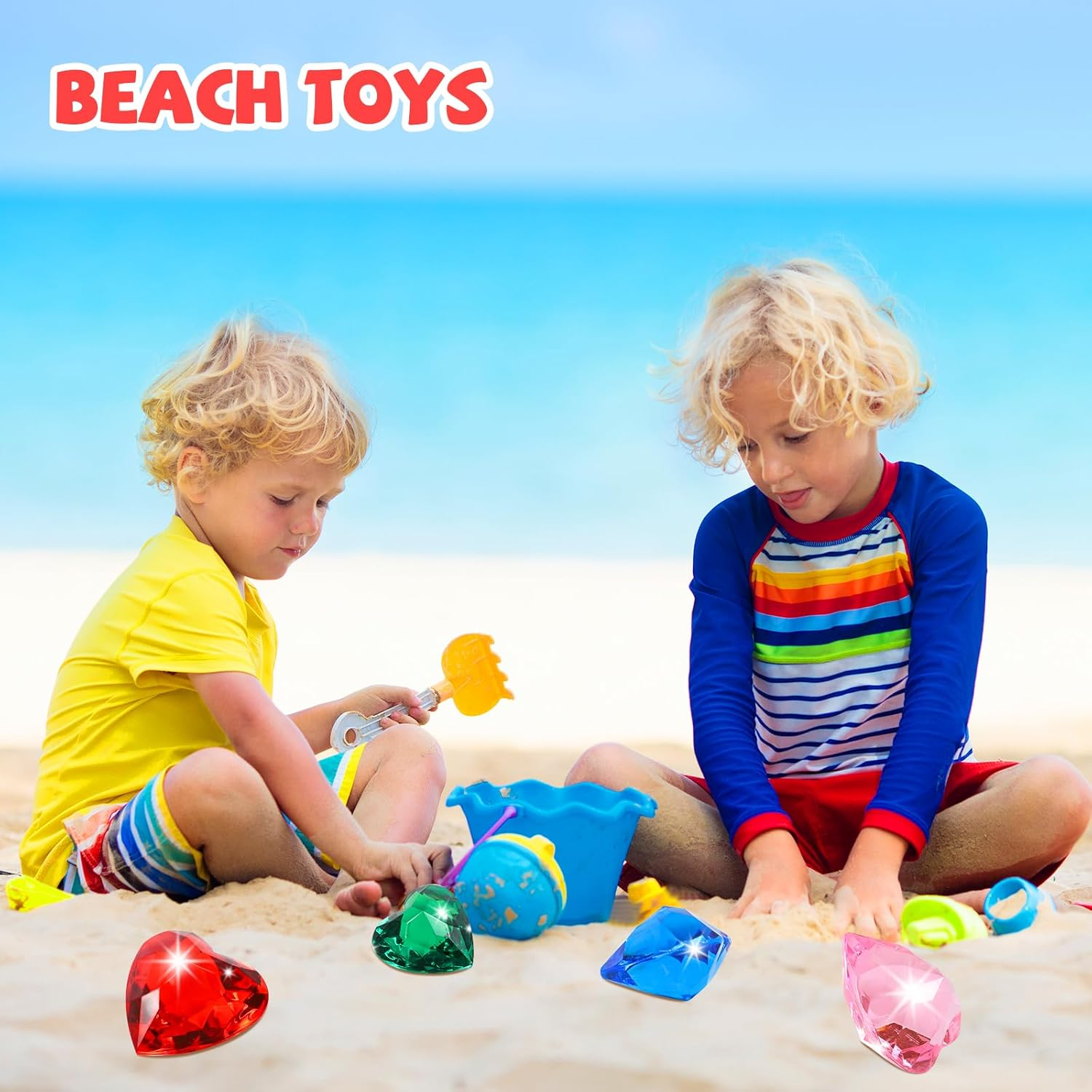 Niceup 30Pcs Diamond Gems Kids Princess Mermaid Pirate Party Favors Treasure Toys, 1.57In Fake Jewels Plastic Gemstones for Easter Eggs Filler Basket Stuffers, Hunt Hide Seek Toys, Diving Pool Toys image number 2