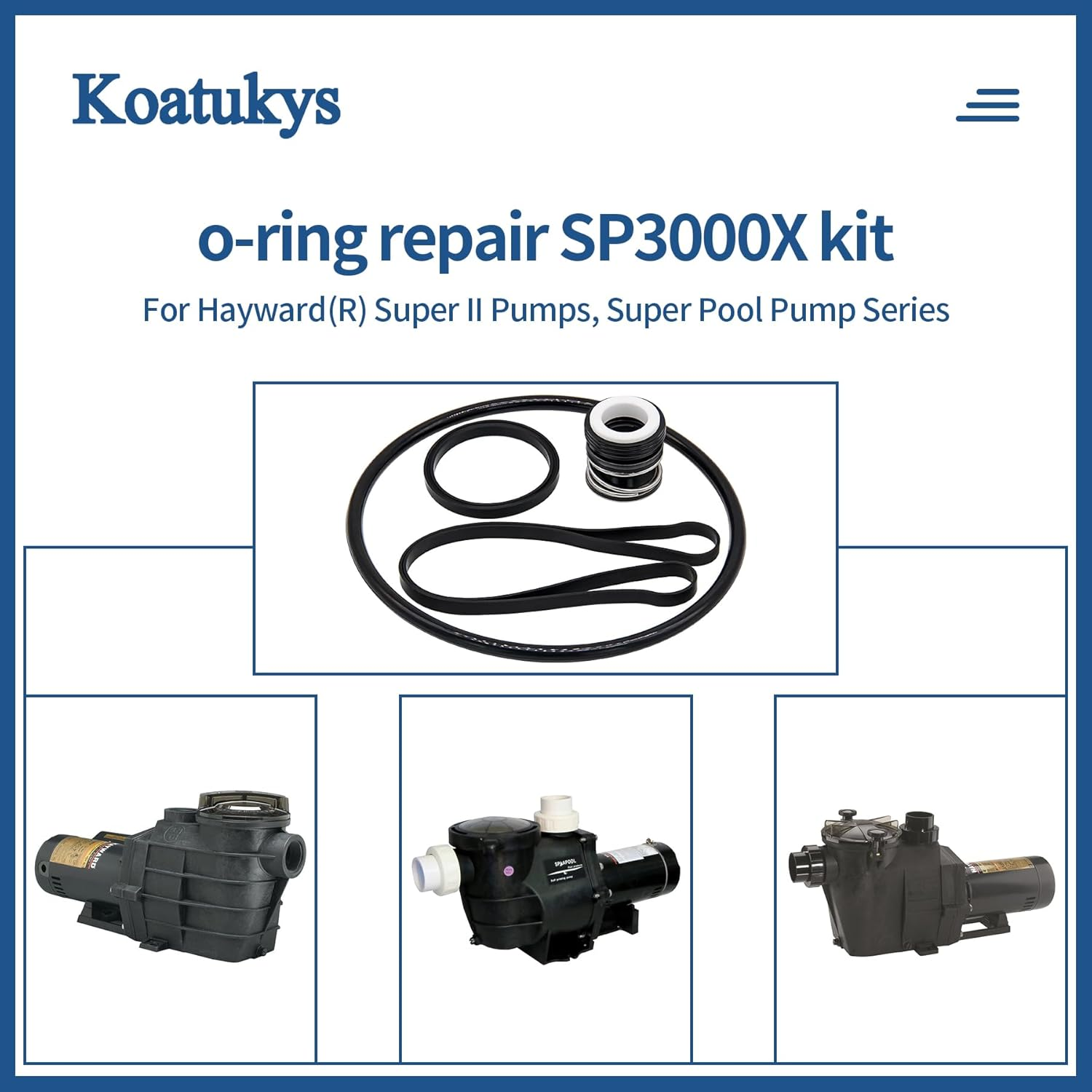 Koatukys SP3000X Shaft Seal Gaskets and O-Ring Kit for Hayward Super II Pool Pump Series with Diffuser, Lid Gasket, Housing Gasket and Shaft Seal Assembly SPX1600Z2 PS-201
