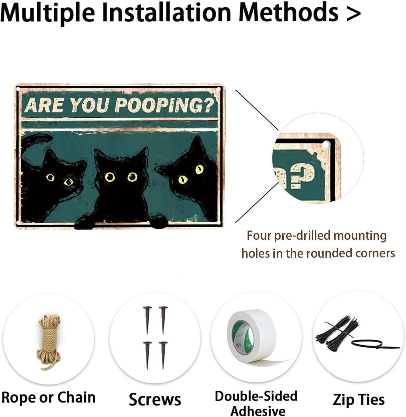 Funny Restroom Decorative Wall Art Cute Black Cat Metal Tin Sign Are You Pooping Bathroom Vintage Sign Poster Family Toilet Gift 12X8 Inch (2407) image number 4