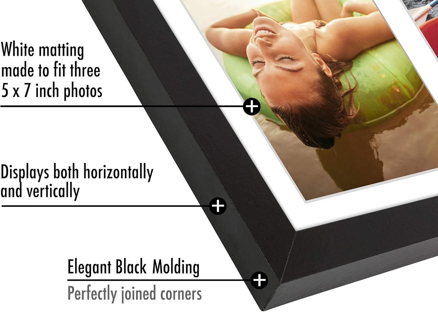 Americanflat 8X16 Collage Picture Frame with 3 5X7 Displays in Black with Shatter Resistant Glass image number 1