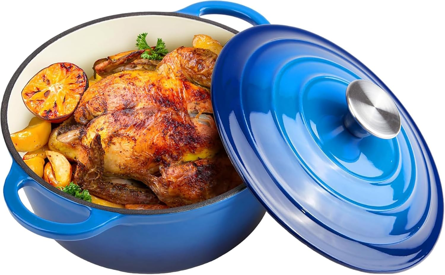 4 Litres/3.6 Quart Enameled Cast Iron Dutch Oven Pot with Lid, Oven Safe up to 550&deg; F & Dishwasher Safe, Sturdy Dutch Oven Cookware