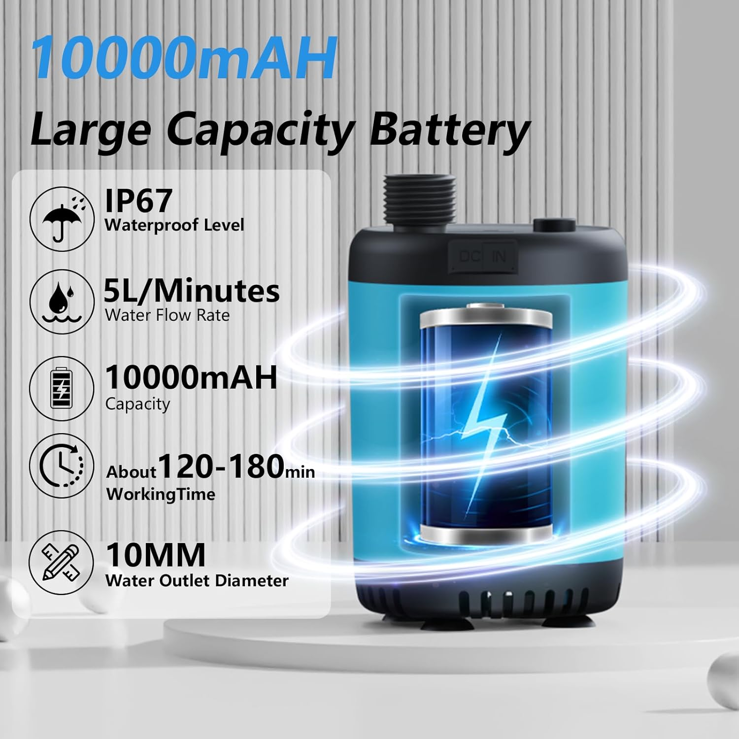 Portable Camping Outdoor Shower, 10000Mah Rechargeable Electric Shower Pump Intelligent Digital Display 5 Shower Modes & IPX8 Waterproof image number 3