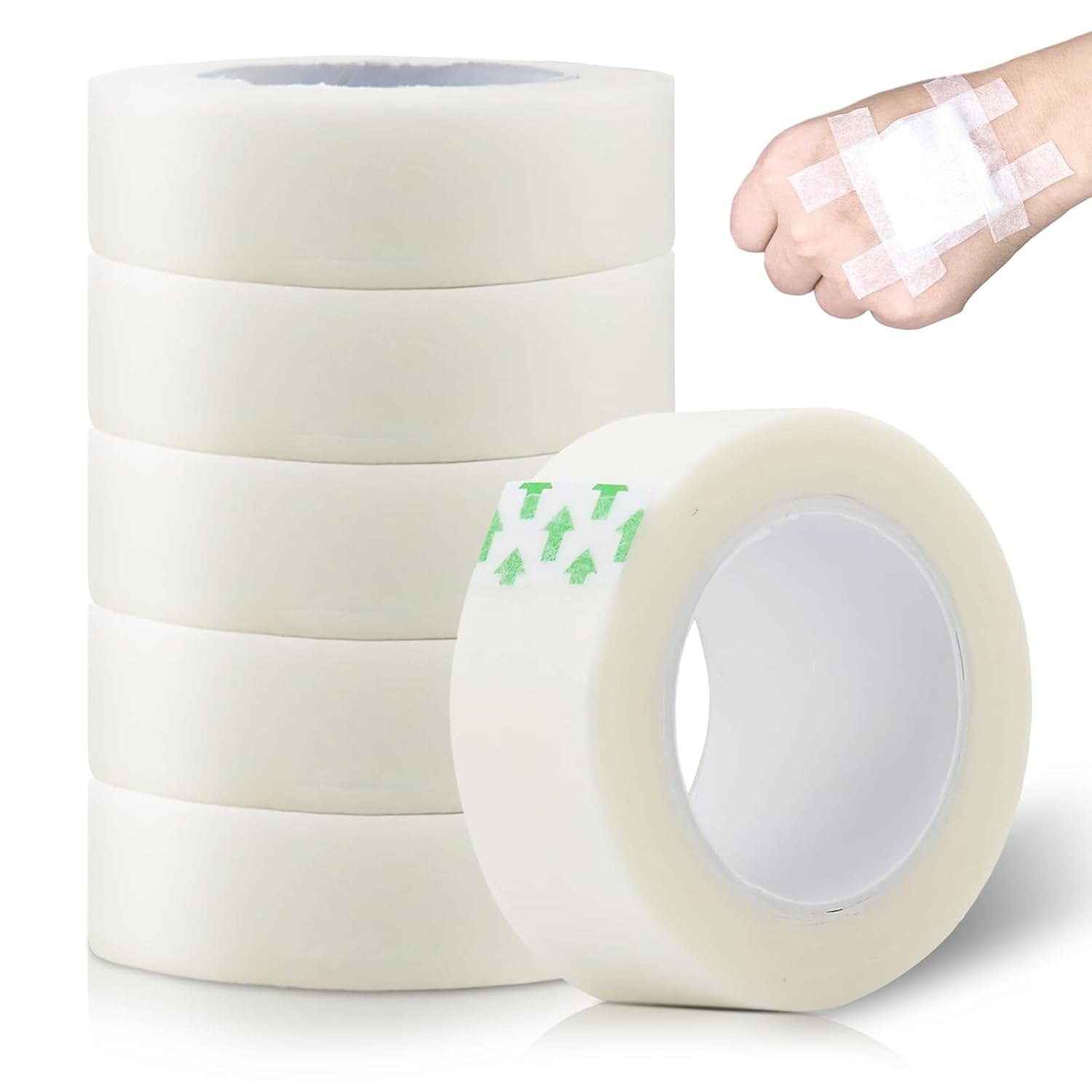 Breathable Medical Tape, 6 Rolls 1.25Cm * 9.1M Waterproof First Aid Tape, Clear Medical Tape for Snore Reducing, First Aid, Personal Use (White)