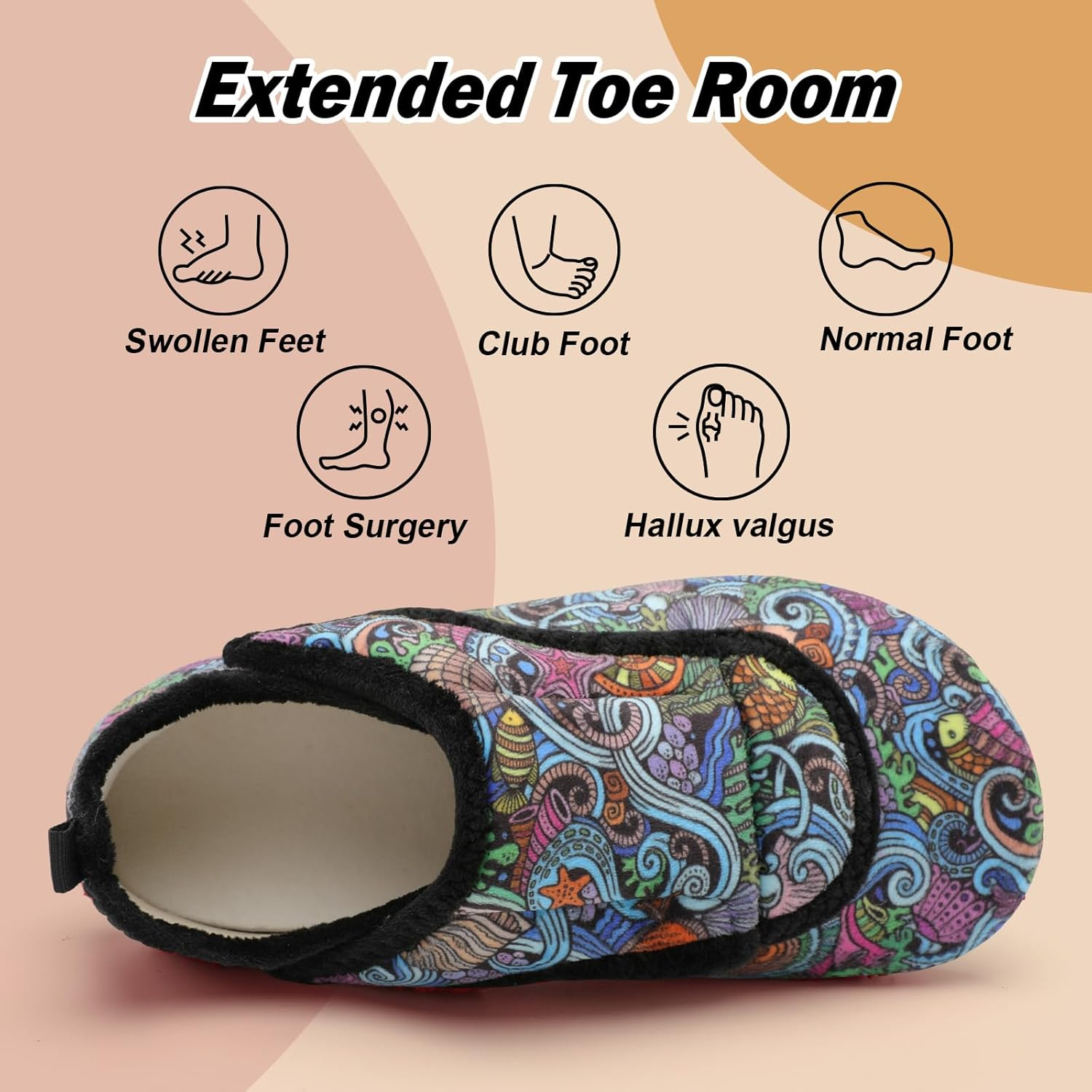 BARERUN Slippers for Women Men Wide House Diabetic Shoes for Women Men Warm Arthritis Edema Swollen Neuropathy Socks Slip on Adjustable Fuzzy Comfy Soft Womens Mens Bedroom Sliipers image number 5