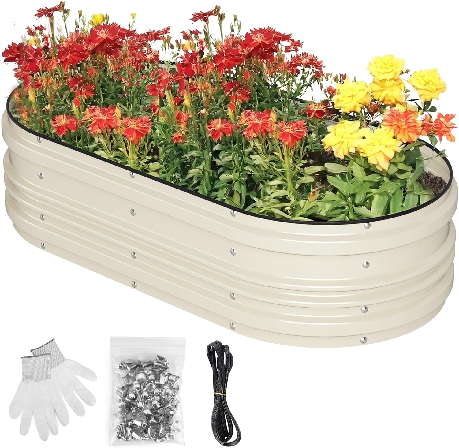 WORKPRO 121&times;61&times;30.5Cm Galvanized Raised Garden Bed Set, Rust & Corrosion Protection, Easy Assembly, Safe Edge, Ideal for Vegetables & Flowers, Green