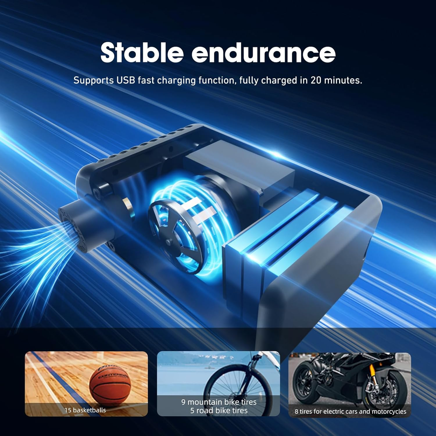 Electric Bike Pump, CYCLAMI Mini Bike Pump 100 PSI Electric Bicycle Air Pump with Digital Pressure Gauge Inflator Portable Air Compressor Presta/Schrader Valve image number 3