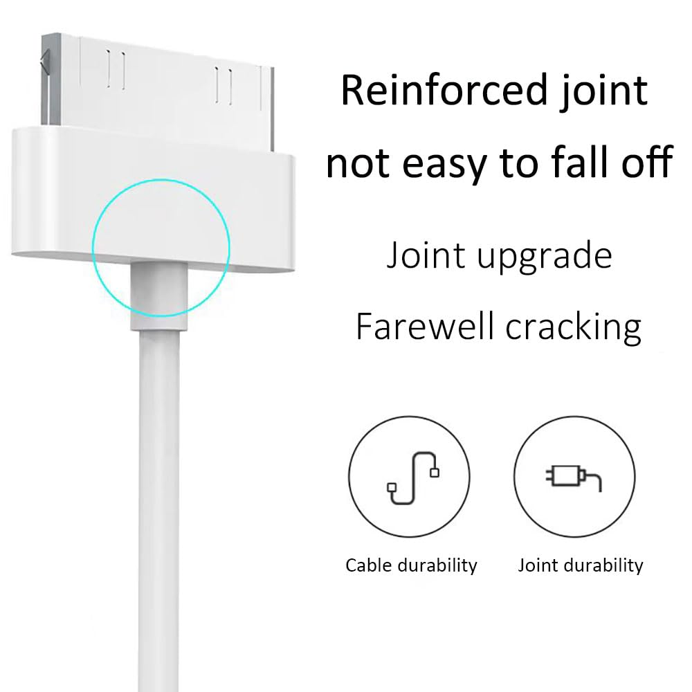 30 Pin Charger Cable, Compatible with Iphone 4/4S/3G/3Gs, Ipad 1/2/3, Ipod Classic/Nano/Touch - Old Ipad Charger, Ipod Charger Cable, Sync & Data Cable (1M) image number 3