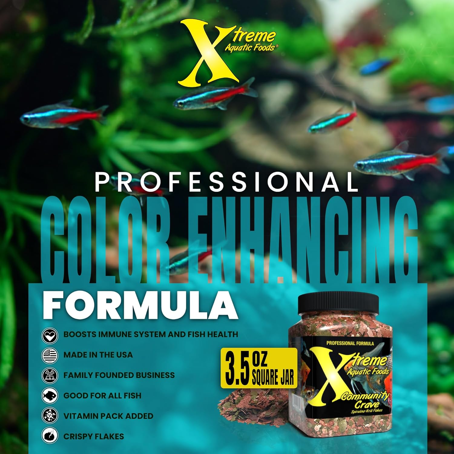 Xtreme Aquatic Foods Community Crave Spirulina/Krill Flakes Fish Food 98 Grams (3.5Oz) - Tropical Fish Flakes image number 3