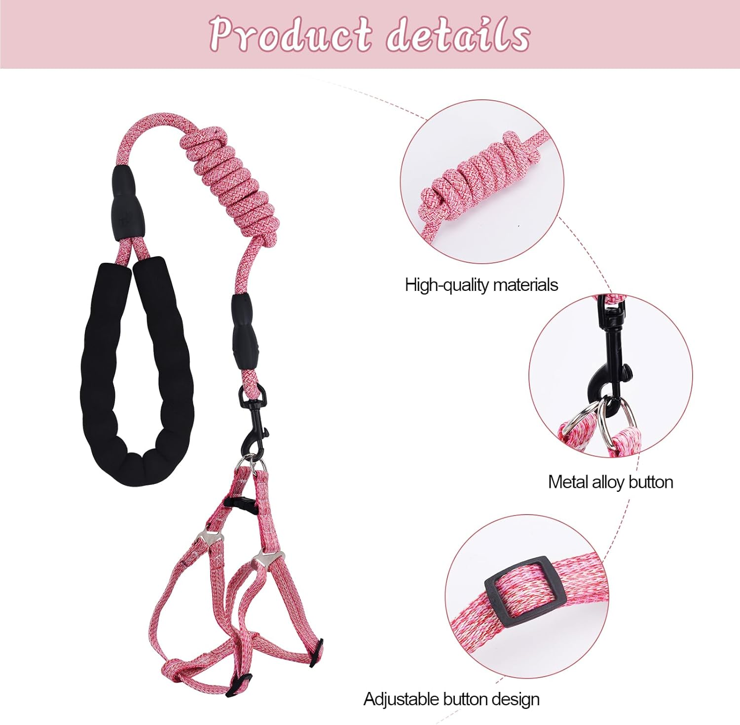Mini Pig Harness, Adjustable Small Pig Harness with Leash Infinity Style Lead and Soft Foam Handle for Small to Medium Pet Pigs Walking Training Jogging（Pink） image number 2