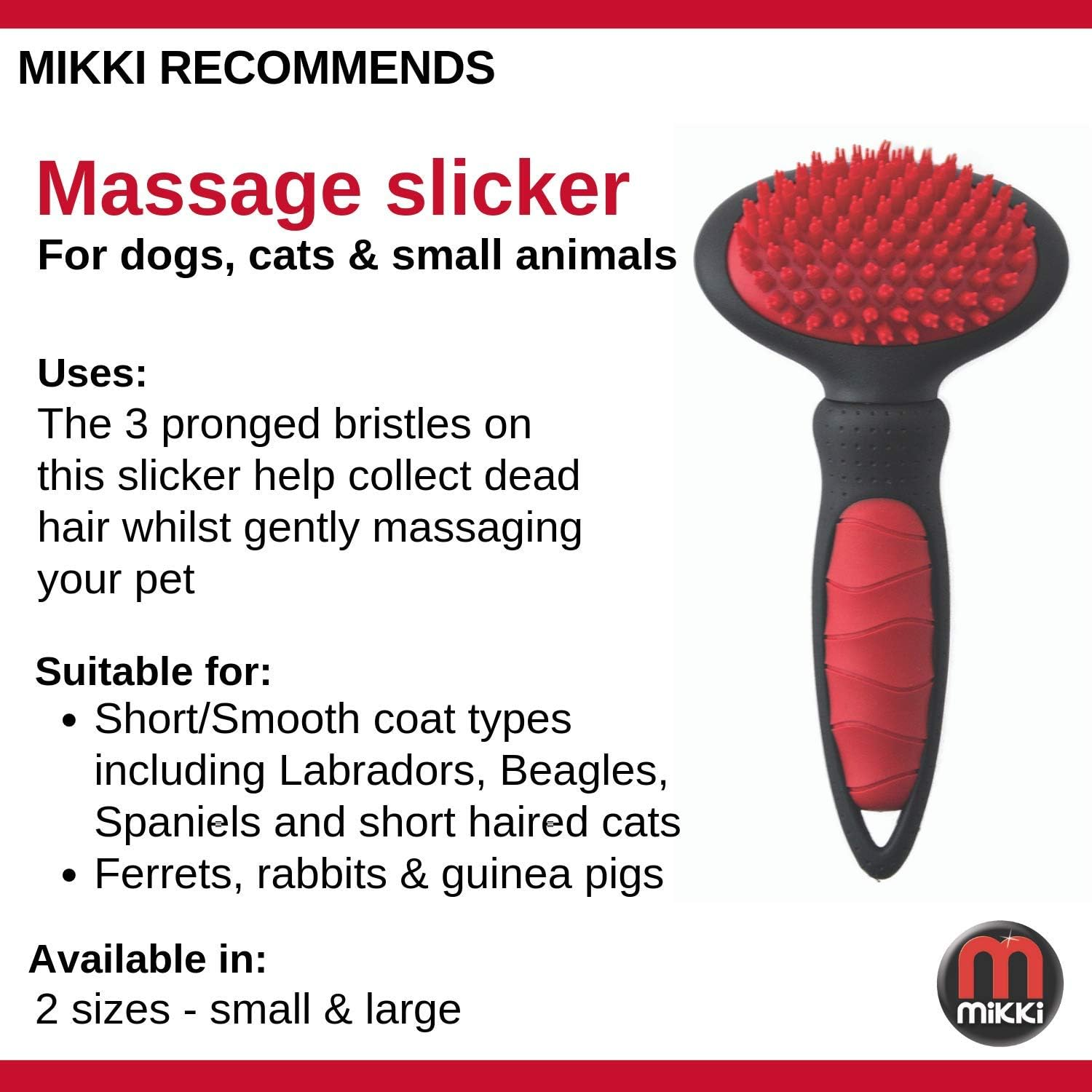 Mikki Dog, Puppy, Cat Grooming Massage Slicker Brush - Gentle, Relaxing Grooming - Large image number 4