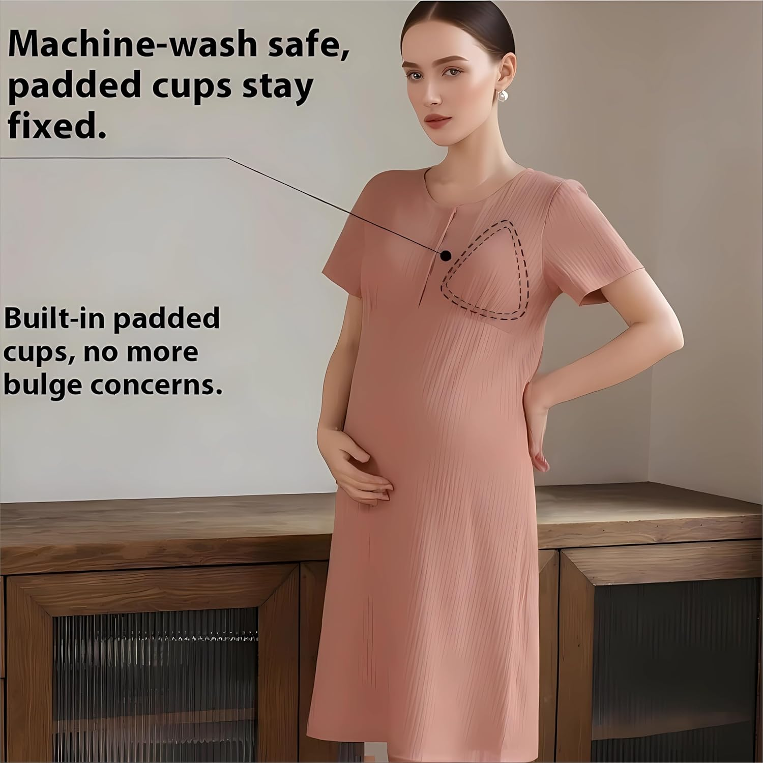 Women'S Loose Fit V-Neck Sleep Shirt - Home Short Sleeve Pajama Dress image number 2