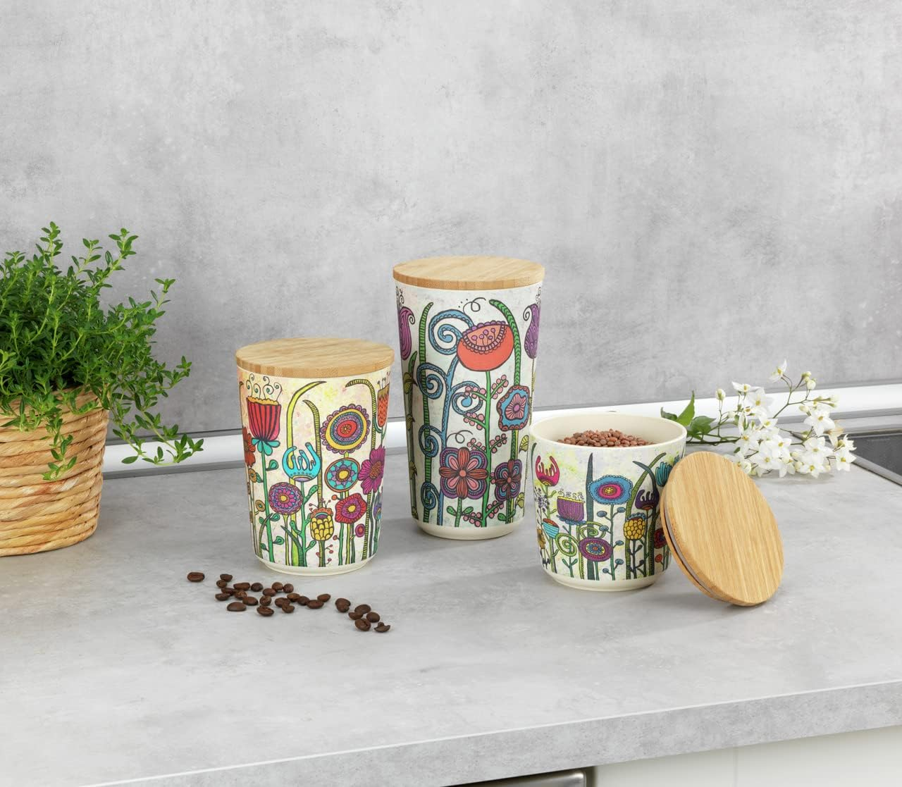 WENKO Flower Storage Jar Floral Storage Container with Bamboo Lid, Airtight Kitchen Food Storage, BPA Free, Capacity 0.95 Litre, 10.5 X 18.5 Cm, Multi-Colour image number 6