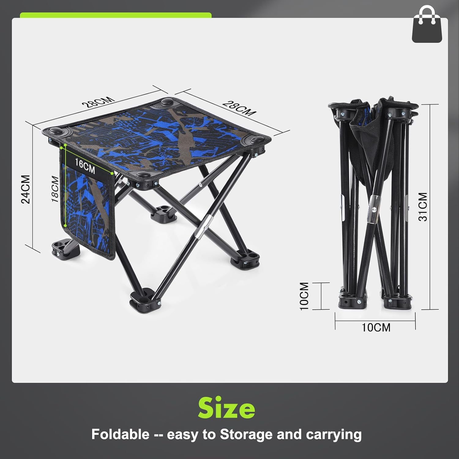 Simpeak Folding Stool for Adults Load Capacity to 150KG, Camping Stool Foldable Travel Stool Backpacking Small Seat Chair for Outdoor Beach Gardening BBQ Hiking Fishing Stools with Carry Bag, Blue