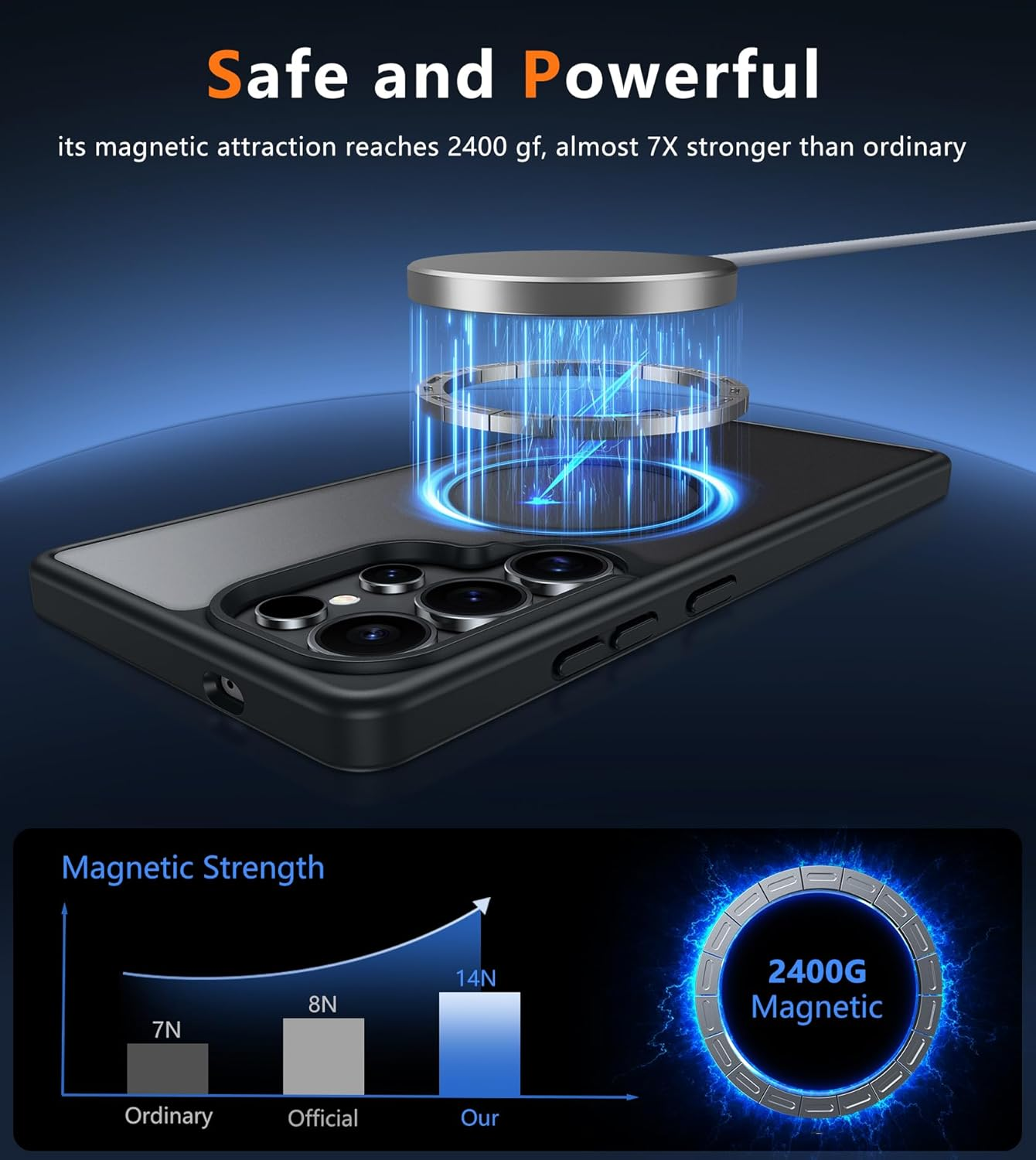 FNTCASE Case for Samsung Galaxy S25-Ultra: Matte Magnetic Slim Translucent Mobile Phone Case Military Drop Protection for Mobile Phones - Robust Durable Shockproof Protective Bumper Case (Black) image number 2