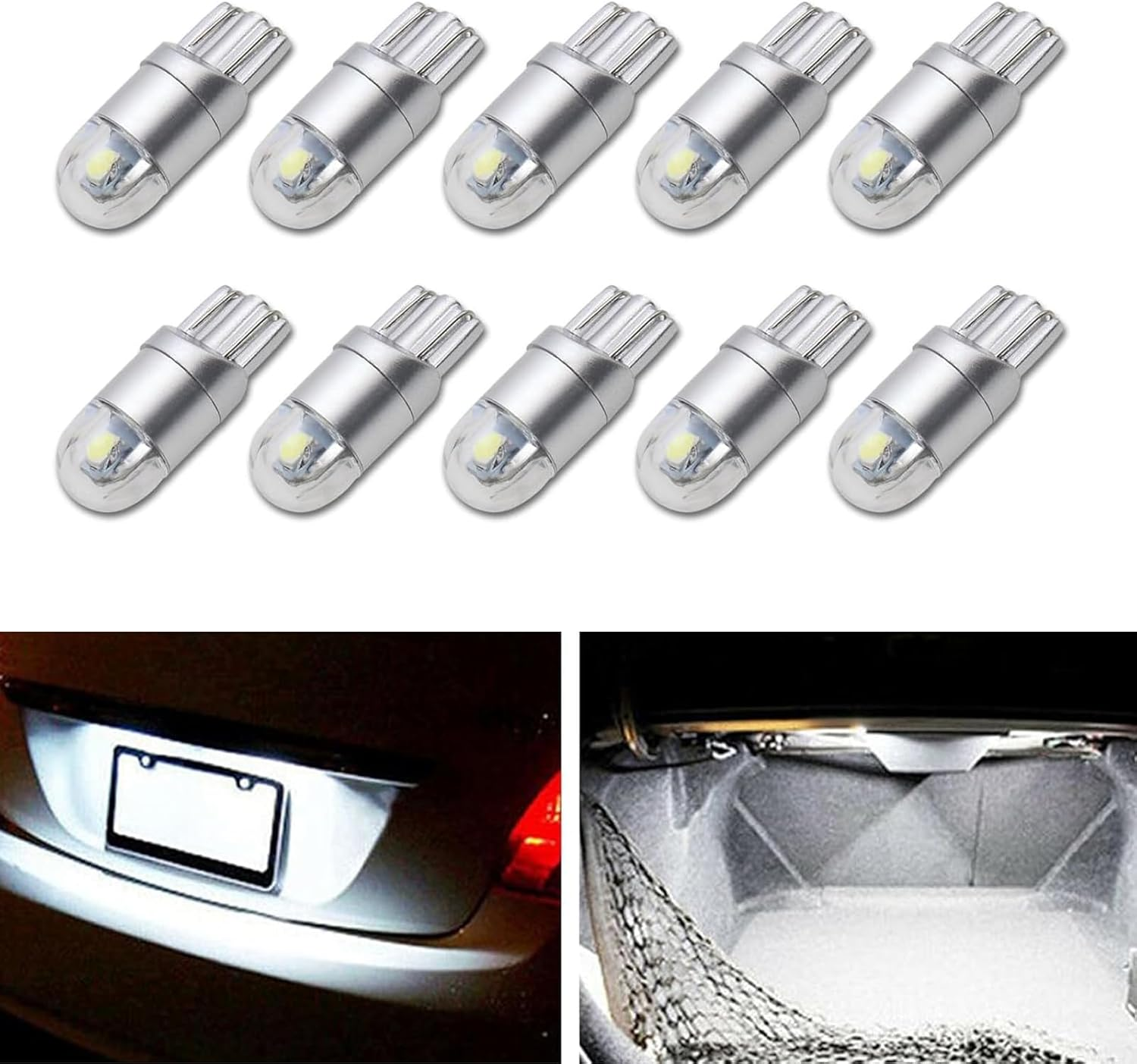 10 PCS T10 Car Width Indicator Light, 10Mm X 25Mm 7000-7500K 2400LM Fiberglass Plate High Brightness License Plate Light, 360&deg; Lighting Replacement Accessory, Suitable for Most Models (White)