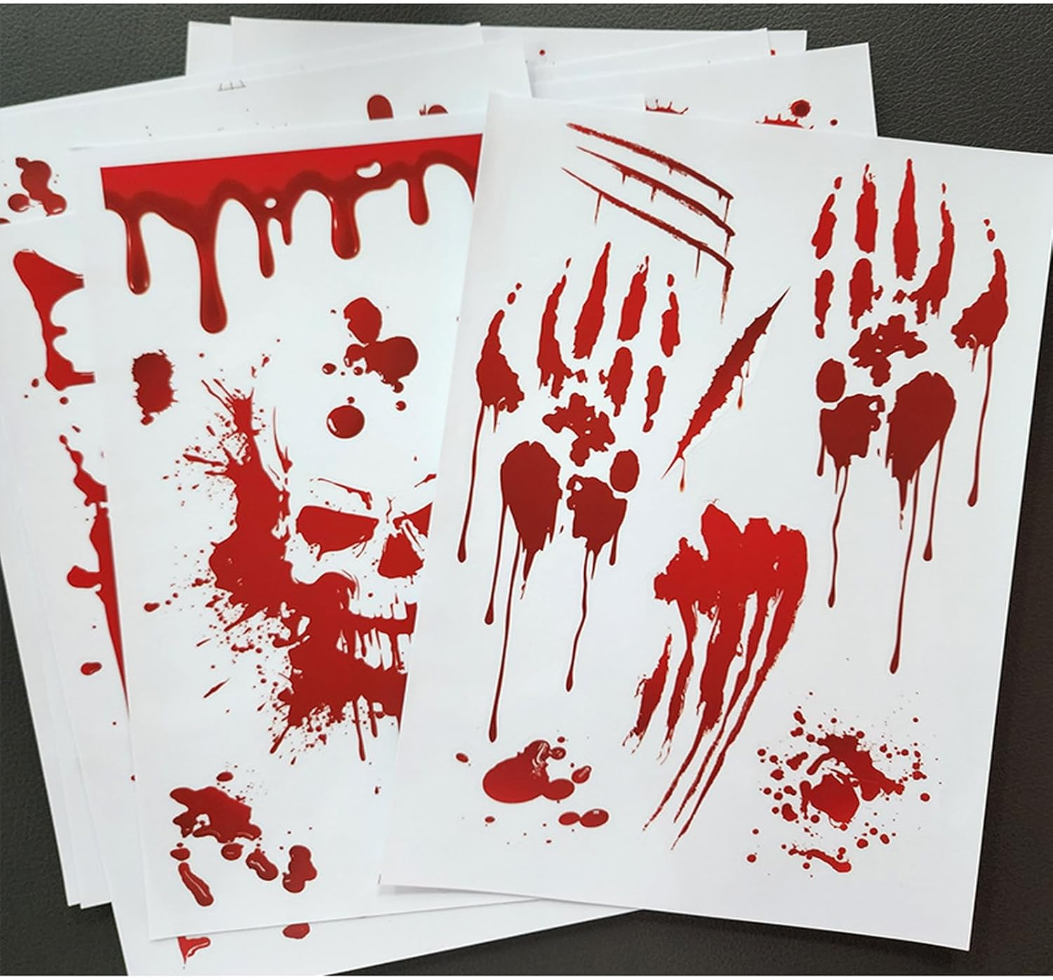 9 Reusable Halloween Window Stickers, 95 Pcs Halloween Window Stickers, Double-Sided Removable Halloween Horror Stickers, Perfect for Haunted House Window Decorations and Parties (Classic, Red) - Black image number 5