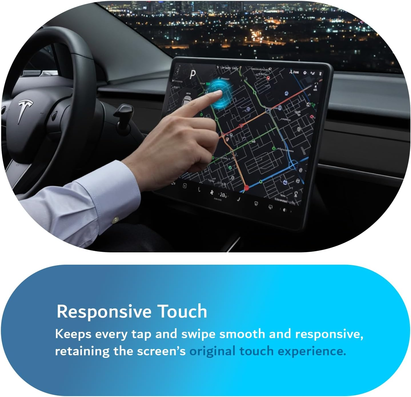 TUDIA 2-In-1 Snap-On Tempered Glass Screen Protector Case for Tesla Model 3 (2017&ndash;2023) & Model Y (2020&ndash;2024) &ndash; 15" Touchscreen Anti-Glare Scratch-Resistant Cover (Black) image number 6