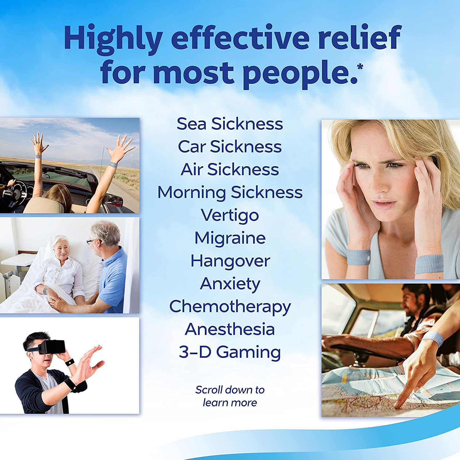 Sea-Band Wristband, Adult, Colors May Vary, 1 Pair, Anti-Nausea Acupressure Motion or Morning Sickness, 2 Count (Pack of 1)