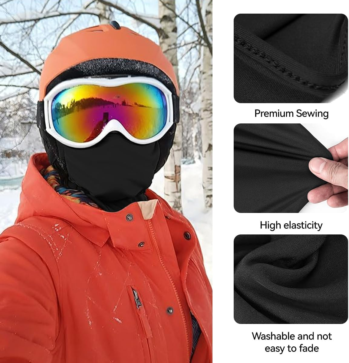 COZY CORE Ski Mask, UV Protection Balaclava,Full Face Ski Masks for Men & Women,Breathable Outdoor Sports Face Cover for Cycling Motorcycle Hiking - Black+Black image number 5