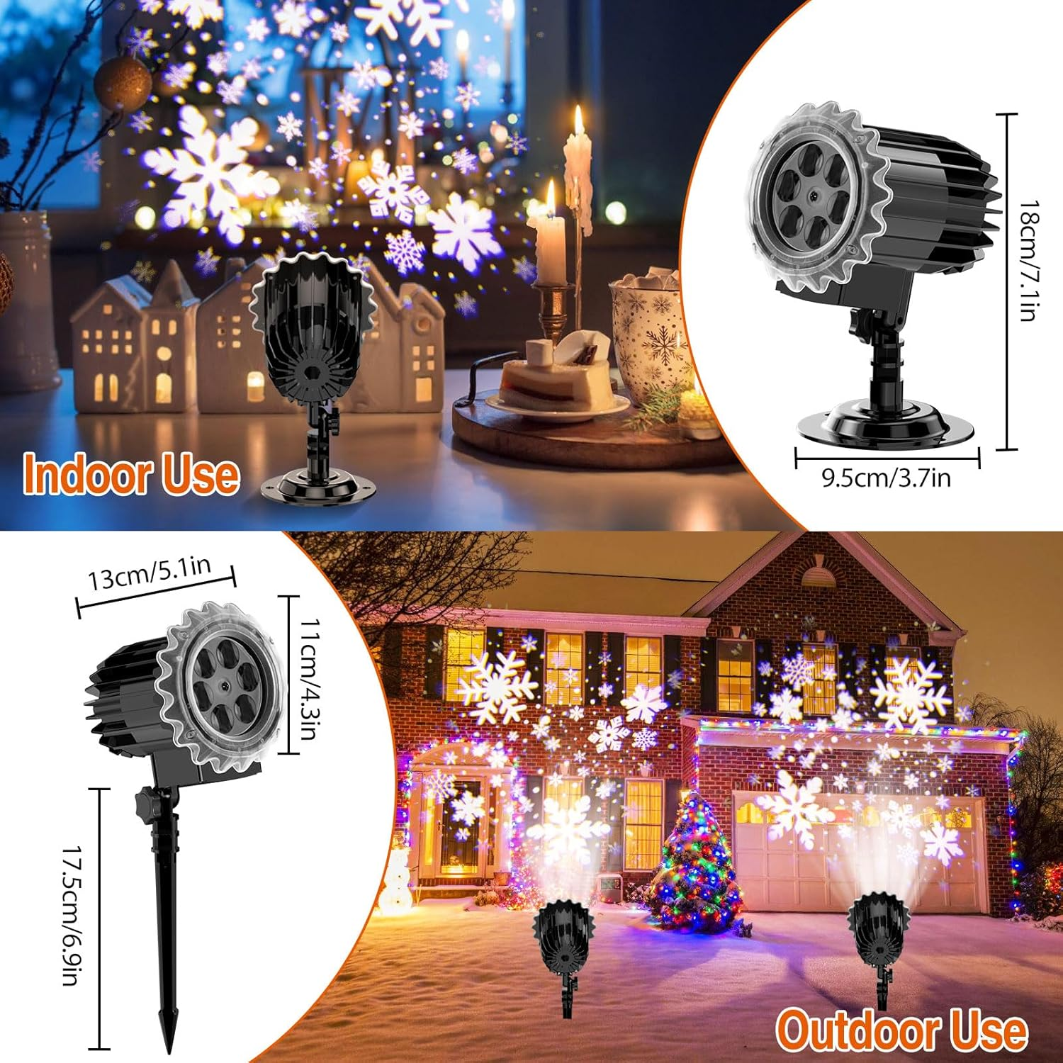 Christmas Snowflake Projector Lights Indoor Outdoor, 2024 High Bright LED Snowfall Projector Lamp, Waterproof Snow Projector for Holiday Party Wedding Garden Patio Landscape Lighting Decoration
