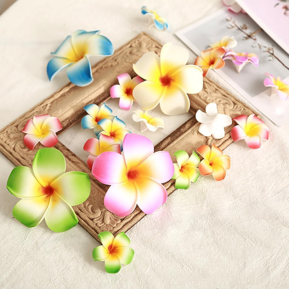 Hawaii Flower Hair Clips Set of 4-7 Cm Foam Frangipani Flowers in White and Pink for Beach Party and Festival