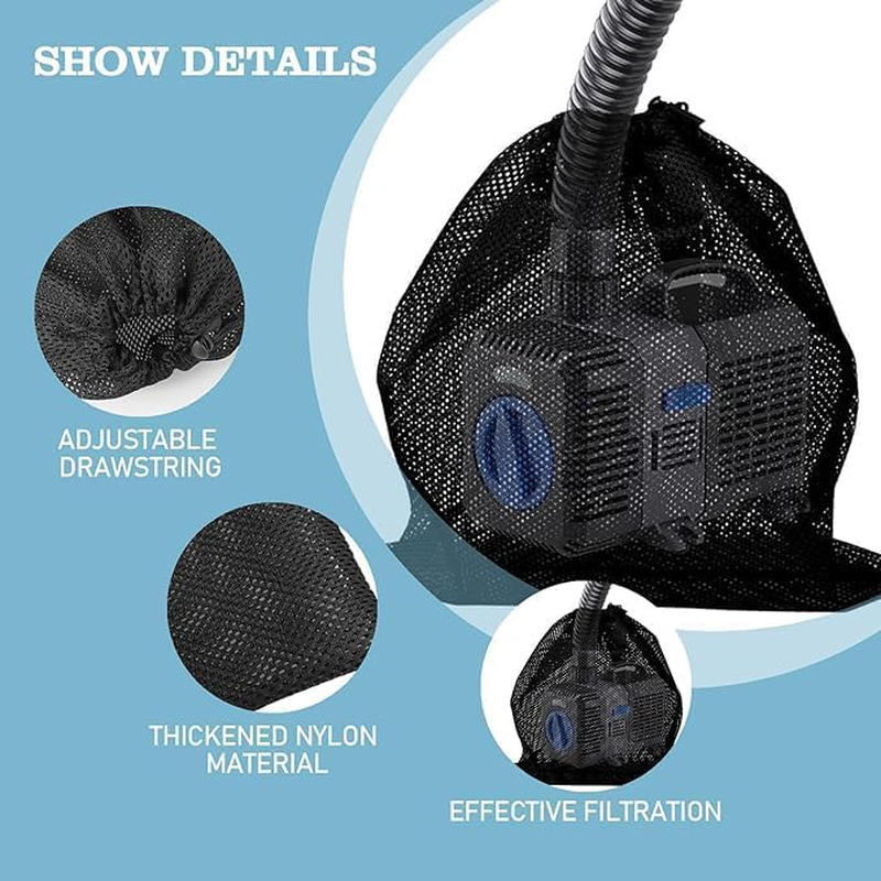 Pump Barrier Pond Filter Bag with Drawstring, 2Pcs Black Media Large Pump Mesh Bags, Pond Pumps Filter Mesh Bags, Drawstring Ponds Meshs Pumps Filters Bag for Outdoor Ponds, Small - Black, Medium image number 6