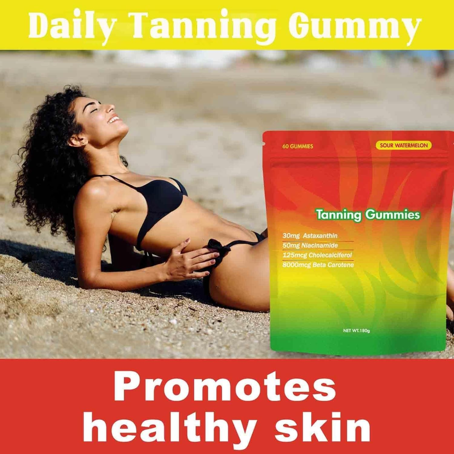 Tanning Gummies,Natural Tanning Gummies,Tanning Gummies with Astaxanthin,Lycopene & Beta Carotene for Skin Health & Glow,Vegan,Non-Gmo,60 Gummies image number 3