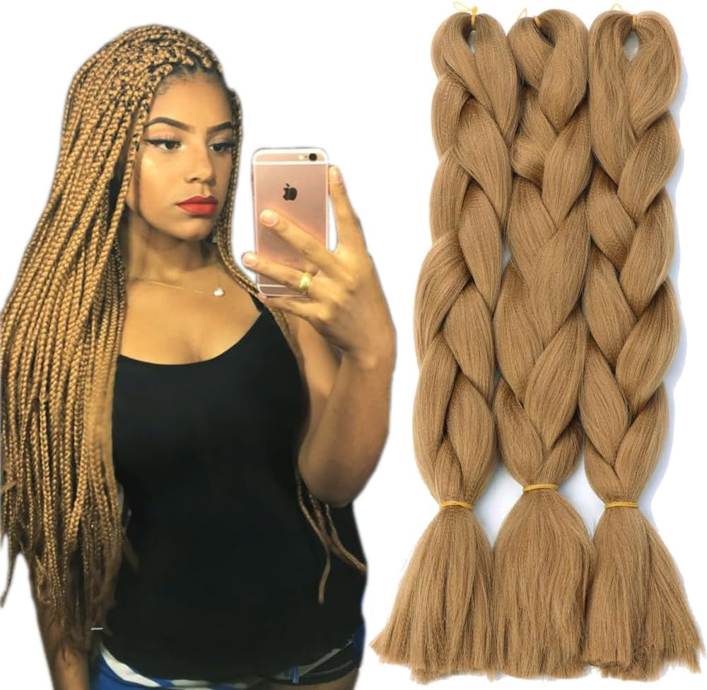 Original Jumbo Braids Hair Extension 3Pcs Pure Black Color 24Inch 100G/Pc for Twist Box Braiding Hair (1B Black) - 350 image number 2