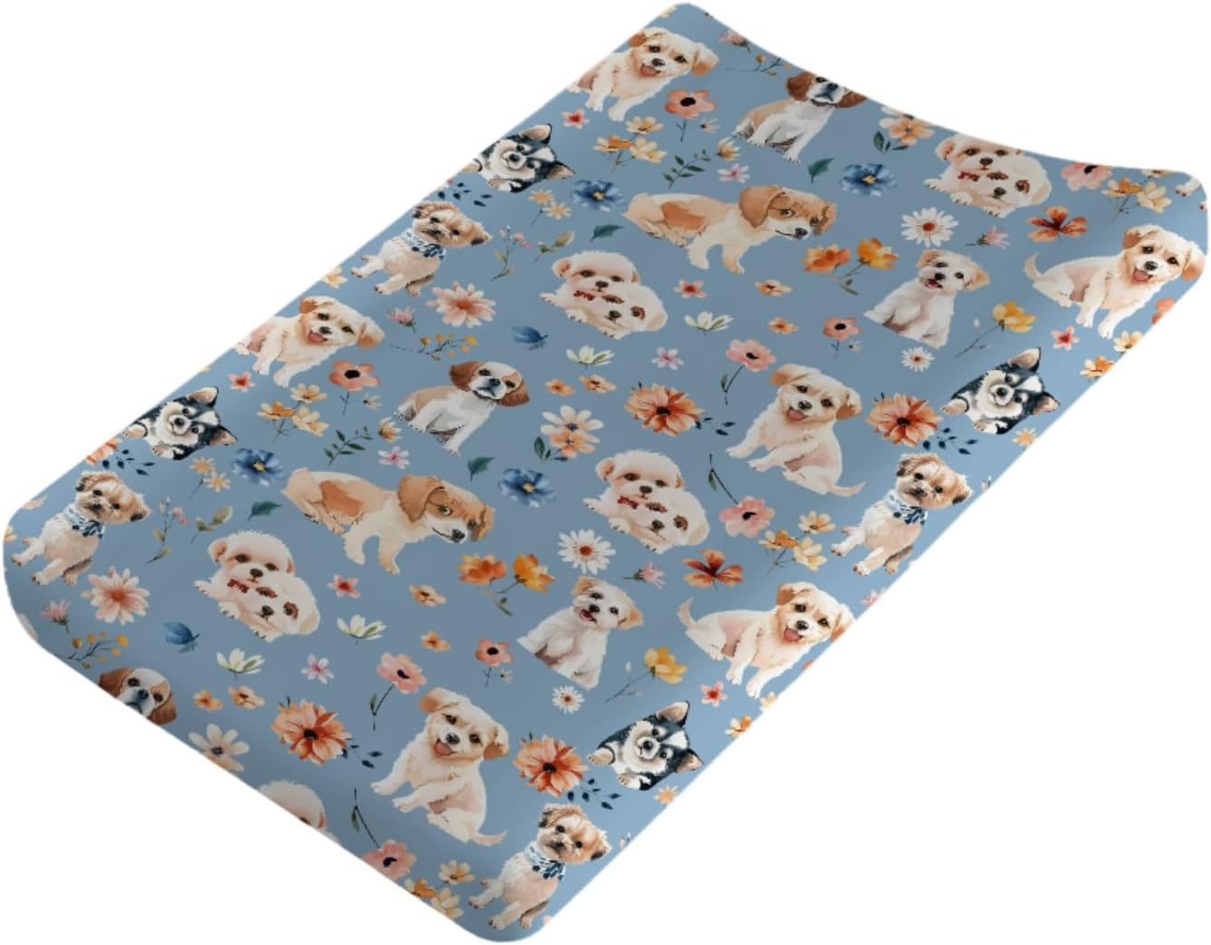 Dogs and Floral Baby Changing Pad Covers,Unisex Fitted Changing Pad Cover for Baby Boys Girls,Comfortable Breathable Changing Table Covers,Polyester Easy Care Diaper Change Table Sheets for Baby image number 2