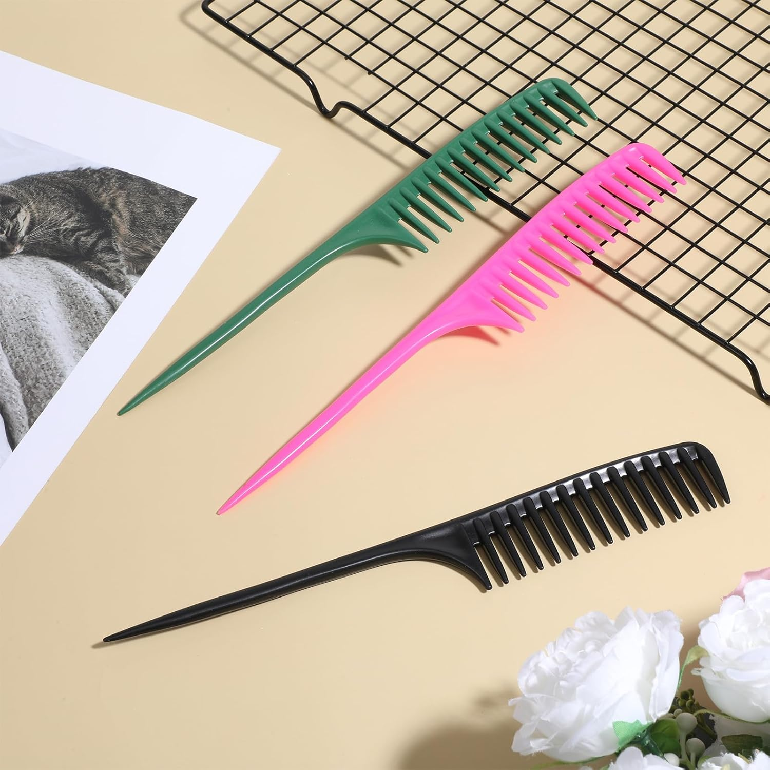 Wide Tooth Rat Tail Comb Set for Sectioning Styling Heat Resistant and Anti-Static Hair Detangling Combs for All Hair Types 3 Pcs image number 5