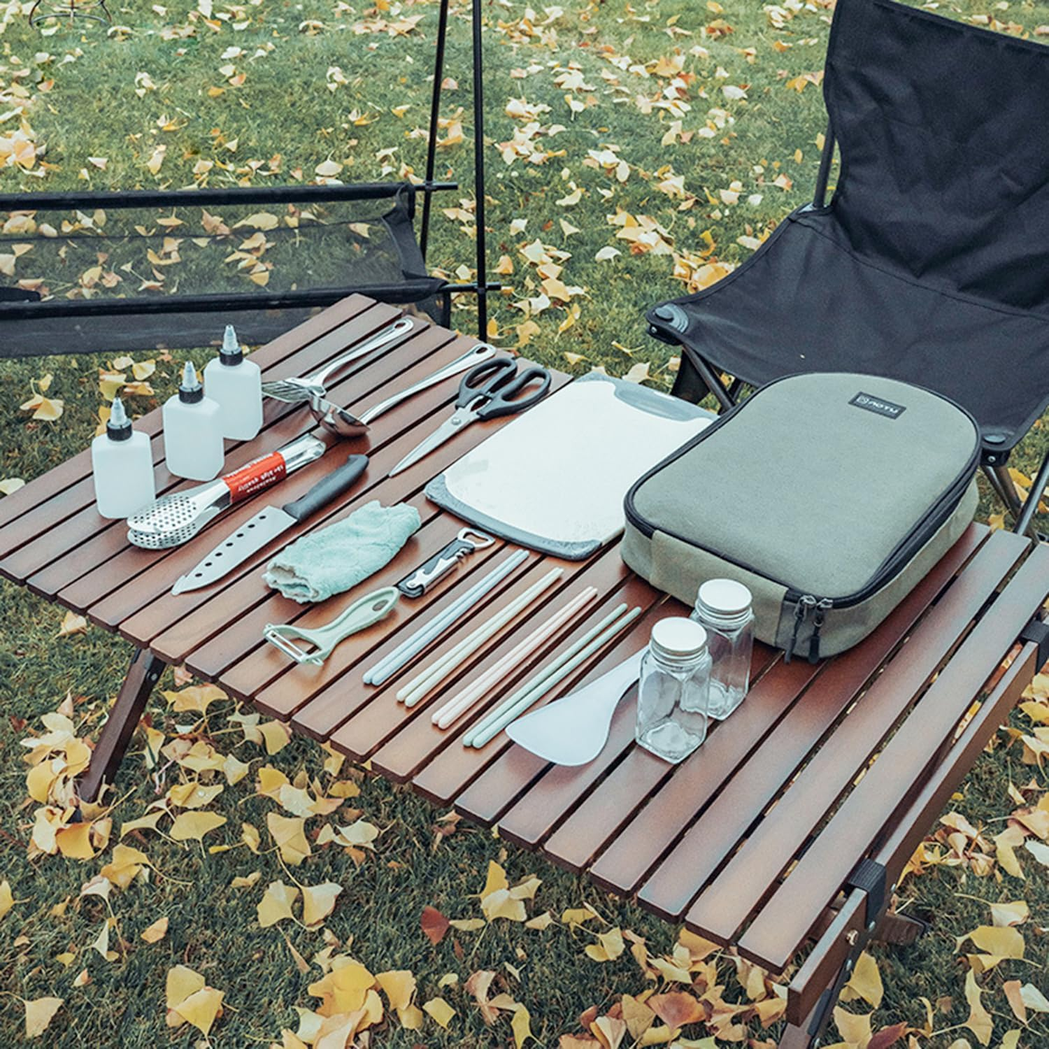 Portable Camping Kitchen Utensil Set,Camp Cookware Utensils Organizer Travel Kit,16 Pieces Cookware Kit, Travel Grill Set image number 1