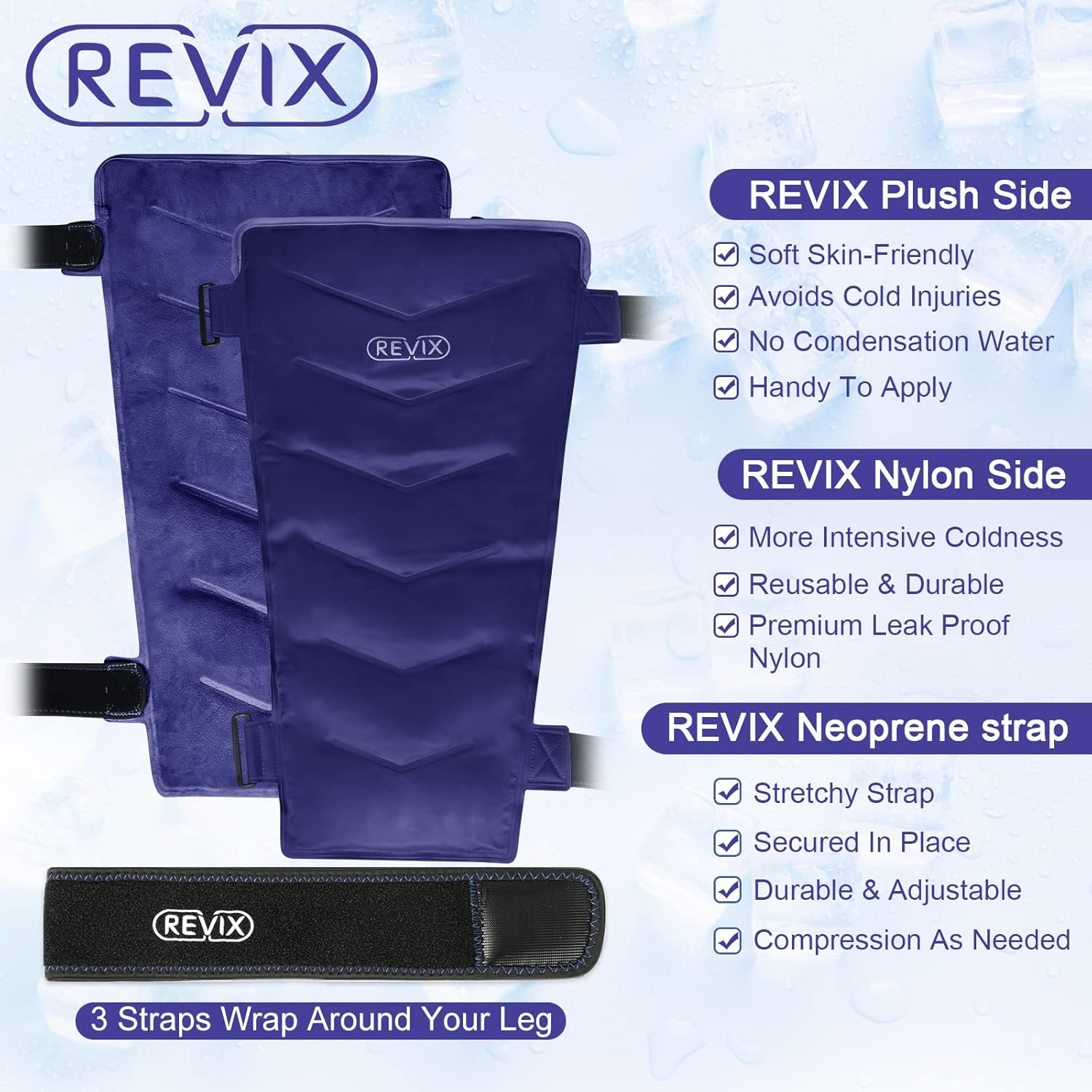 REVIX Large Leg Ice Pack for Injuries Reusable, Gel Ice Wrap for Leg, Hip, Thigh, Knee and Shin Splint, Cold Compress Therapy for Pain Relief, Injury Recovery, Swelling, Bruises with 3 Straps image number 5