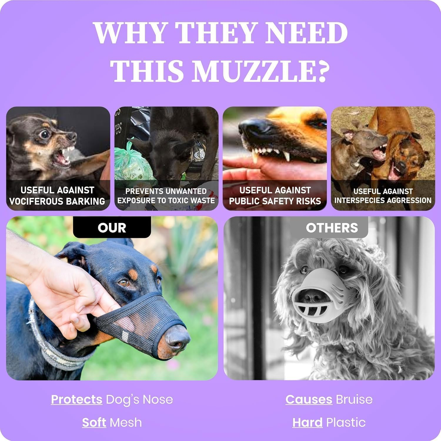 Dog Muzzle for Dogs &ndash; Soft Air Mesh Muzzle for Large Sized Dog | Breathable Dog Mouth Guard| Large Dog Muzzle to Prevent Biting Chewing Grooming | No Bark Muzzle (Black, L) image number 6