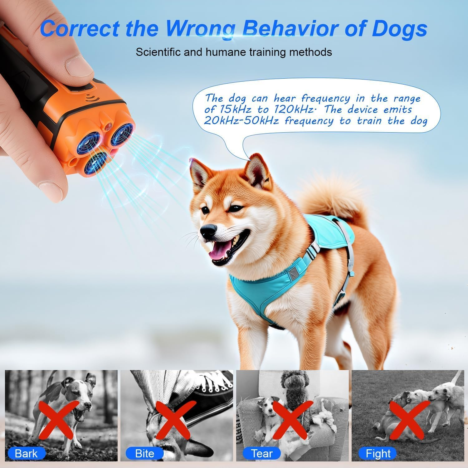 APEXORIGIN Dog Bark Deterrent Device, 3X Ultrasonic anti Barking, 6 Training Modes 10M Range Barks No More Indoors Outdoors Behavior Correct Safe & Humane Rechargeable Compact Bark Control for Dogs image number 3