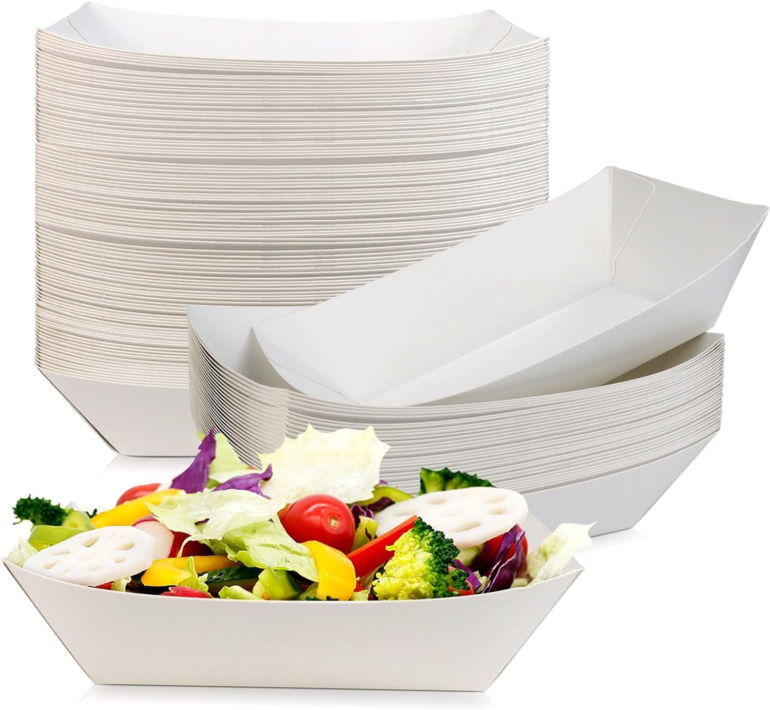 Kraft Paper Food Trays, 100 Pieces, Party Serving Boats for Snacks, Hot Dogs, Fries (100, White)