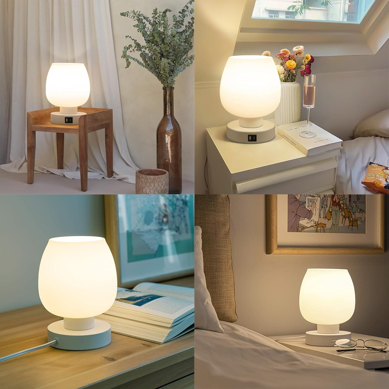 Touch Bedside Table Lamp with 2 USB Charging Ports, 3 Way Dimmable Bedside Lamp with White Opal Glass Lamp Shade, Touch Table Lamp for Bedroom Nightstand, Living Room, Dorm, Home Office image number 3