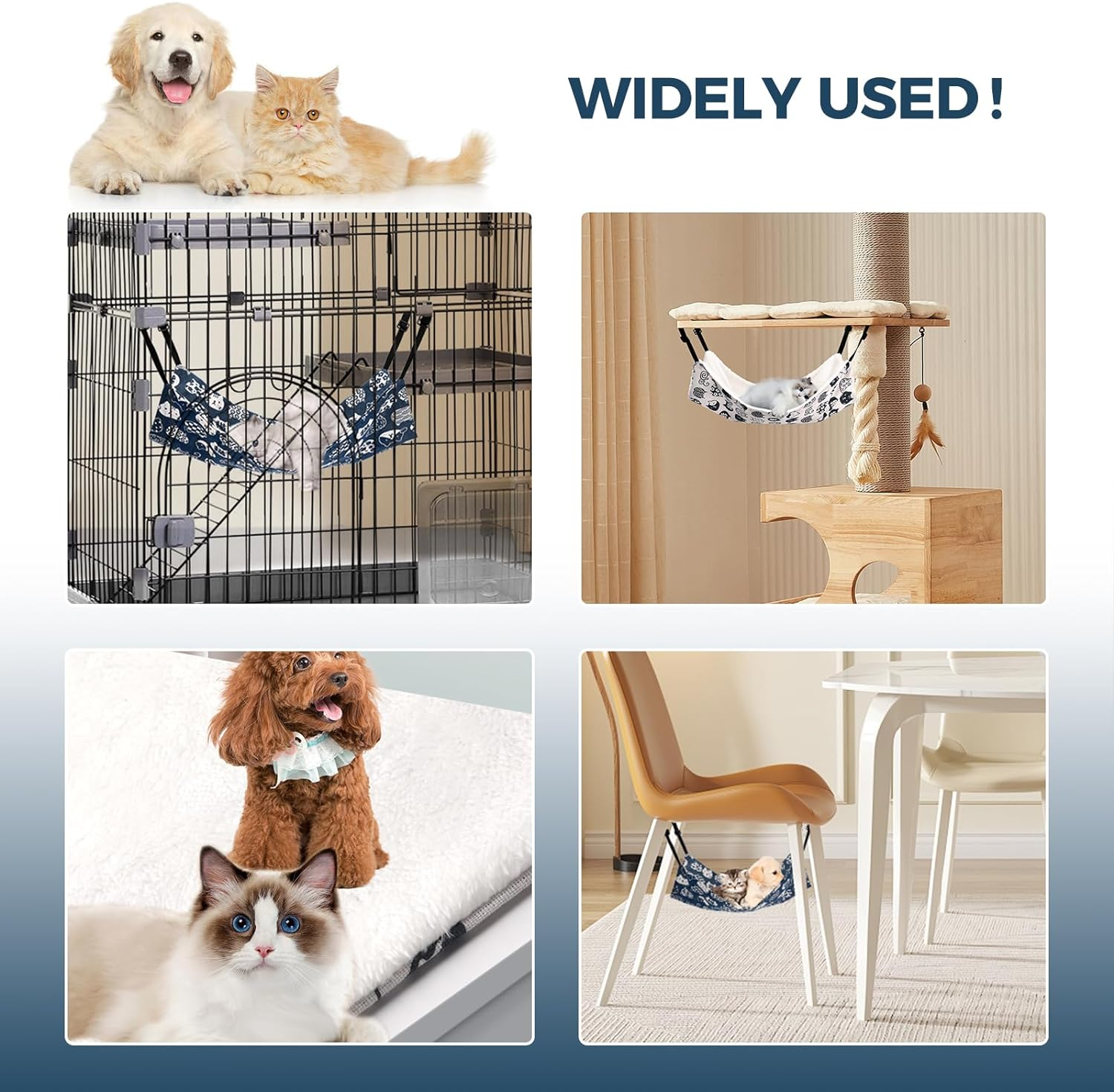 Cat Hammock for Cage Hanging Reversible 2Pack,Pet Hammock Bed Adjustable,Soft Sleeping Hammock for Cats,Ferret,Puppy,Rabbits,Small Animals (L, CAT) image number 2