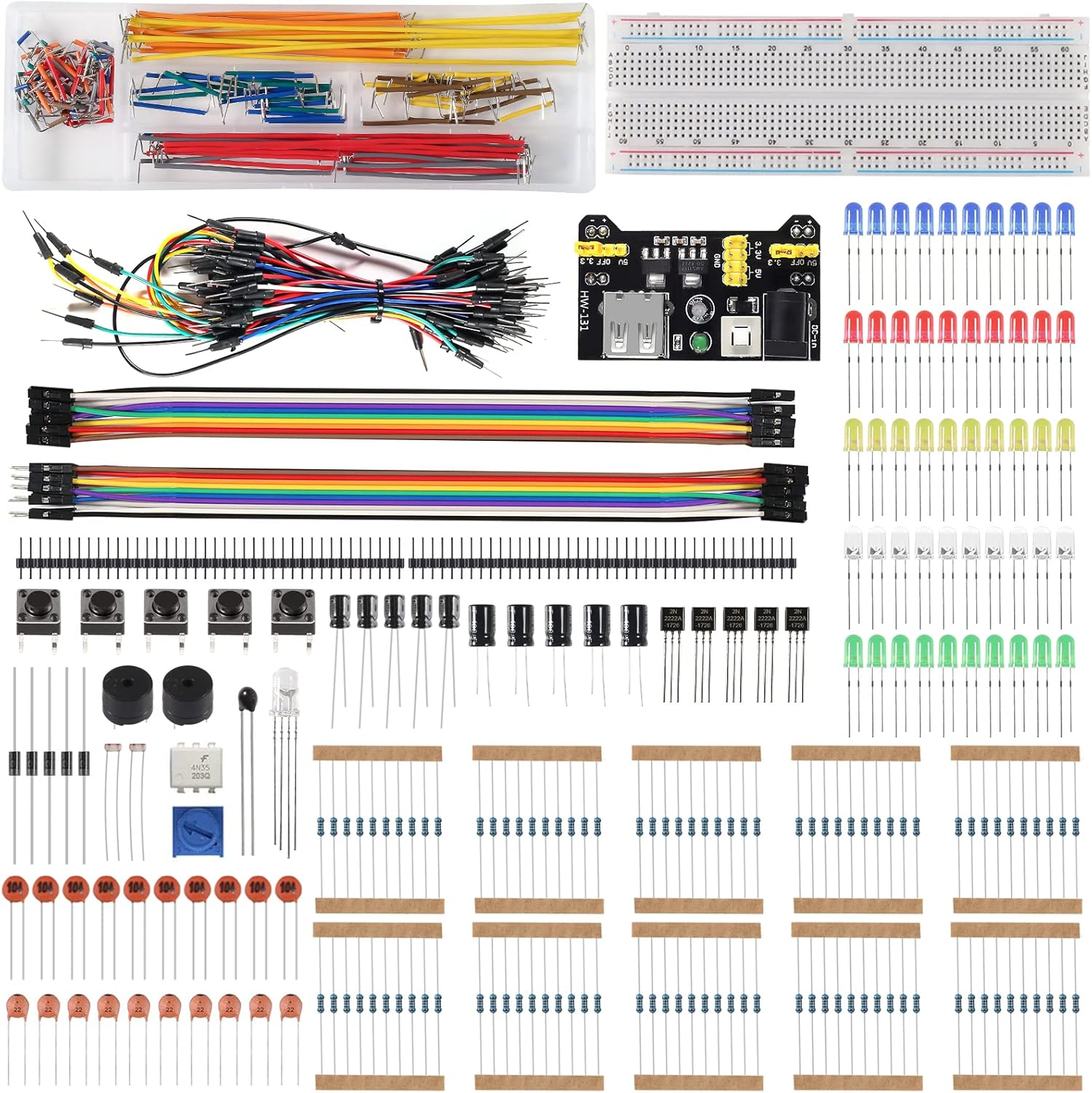 DIANN Electronics Component Basic Starter Kit with Power Supply Module, Jumper Wire,Precision Potentiometer,830 Tie-Points Breadboard image number 4