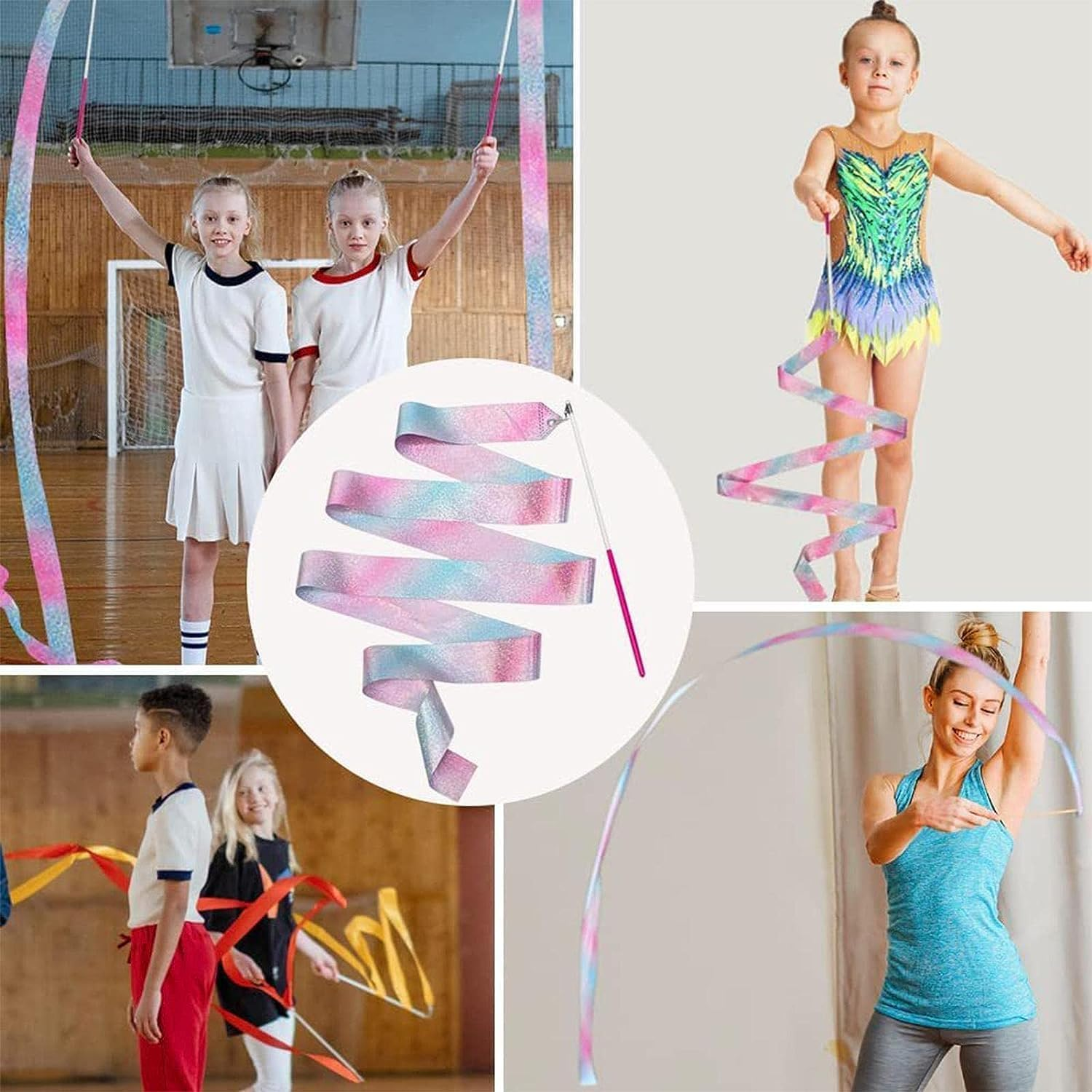 Dance Ribbons Streamers, 2Pcs Rainbow Streamers Rhythmic Gymnastics Ribbon, Baton Twirling Wands,Dance Ribbon Long Ribbon Streamers Gymnastics Streamers,Dance Ribbon Long Ribbon Streamers for Dance image number 6