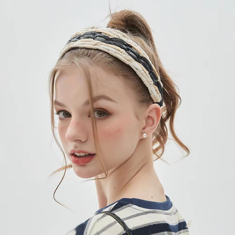Zinzin Straw Braided Headbands for Women Trendy, Boho Wide Braided Headbands Non Slip Fashion Head Band for Women'S Hair Fashion Hair Accessories for Women Gril image number 5