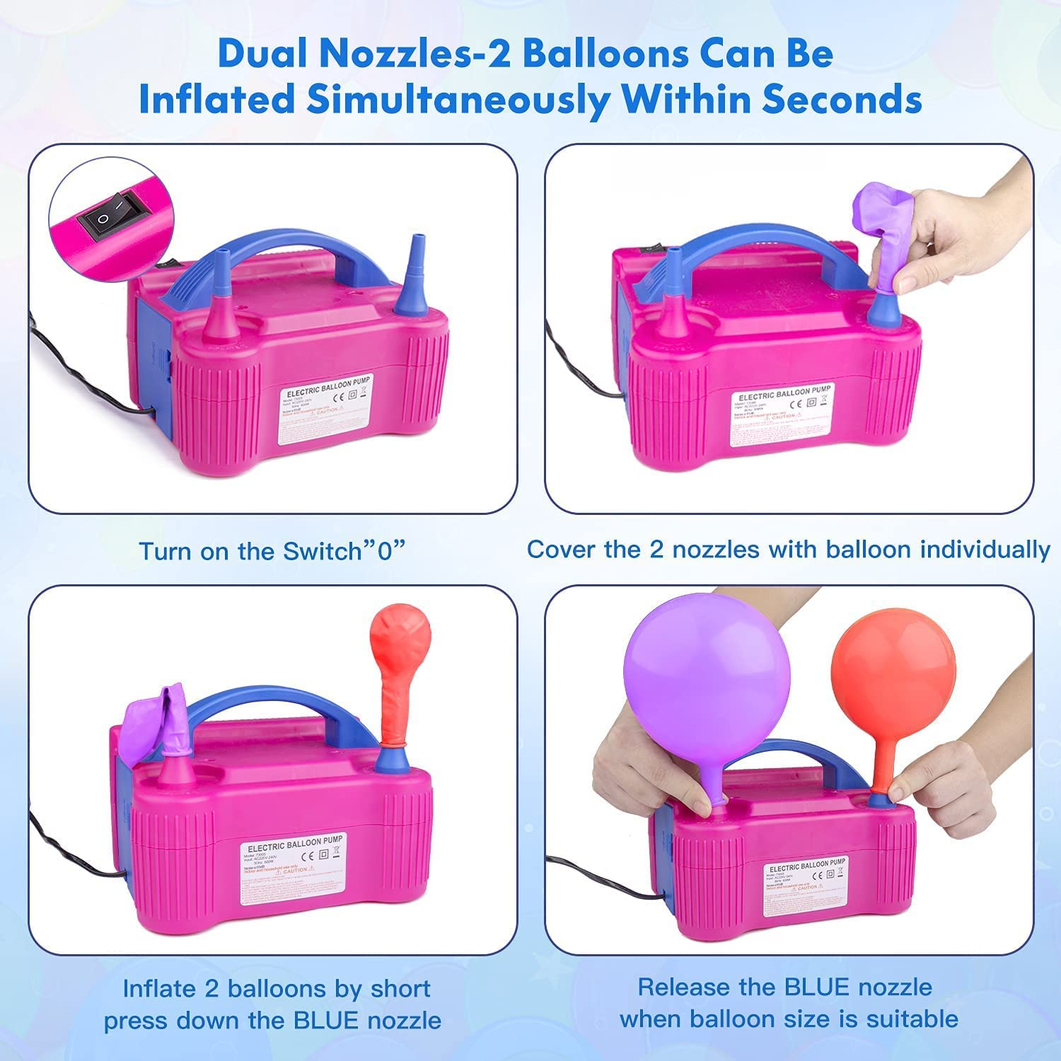 Electric Air Balloon Pump, Portable Balloon Inflator with 100 PCS Macaron Balloons, Tying Tools, 20 Flower Clips, Tape Strip and Dot Glues Balloon Blower for Garland Party Birthday Wedding Decorations image number 5